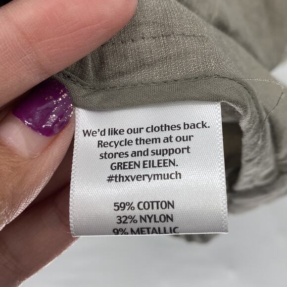 Eileen Fisher nylon metallic A-line hooded jacket light green oversized size S - Picture 10 of 12